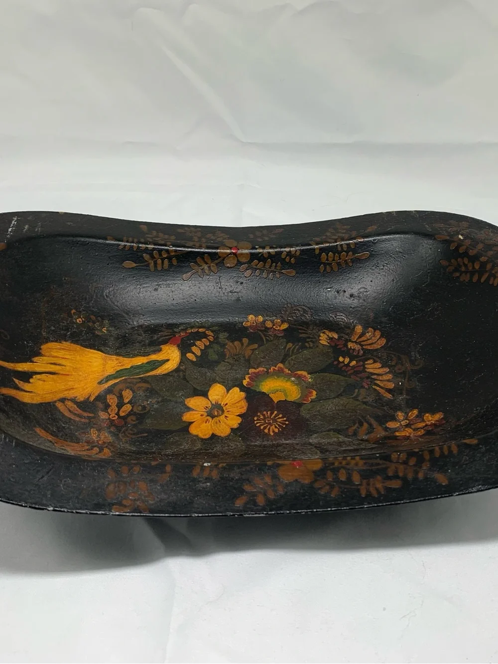 Hand-Painted Floral Black Decorative metal Tray with Yellow Accents
